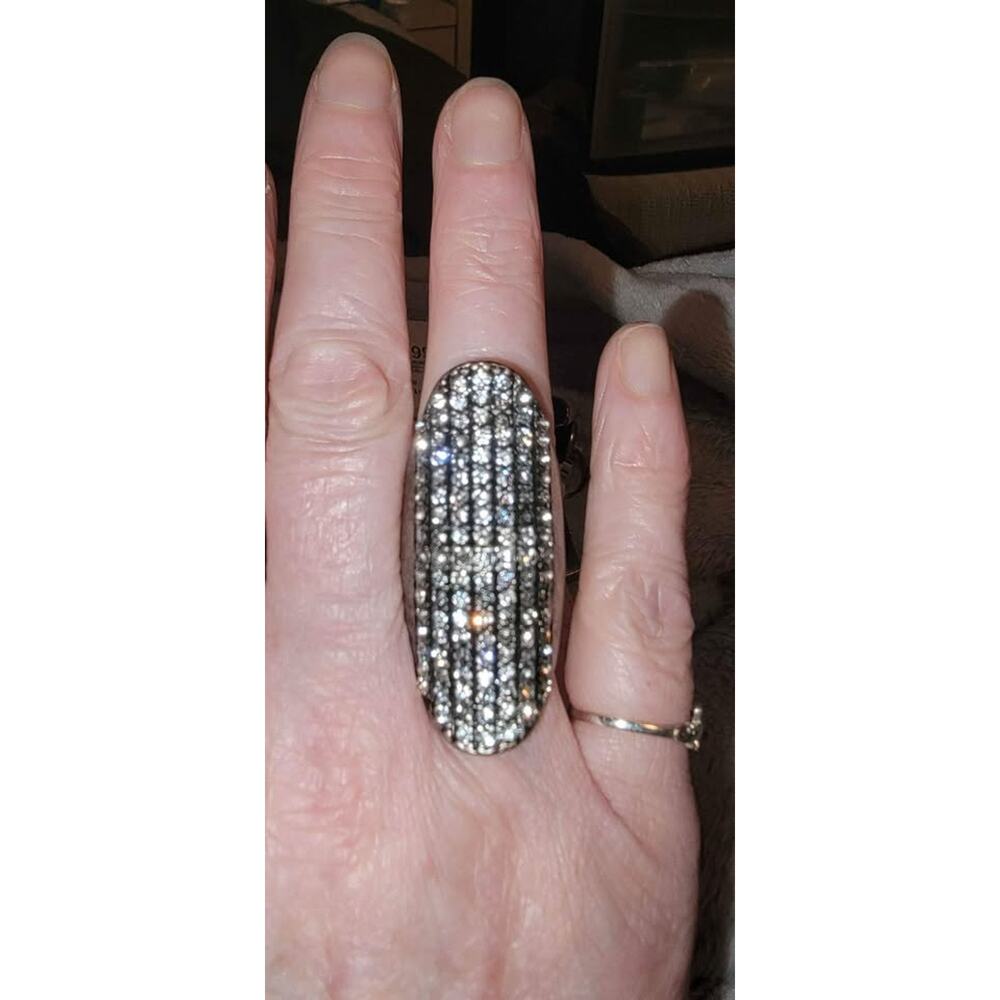 vintage silver tone and rhinestone ring